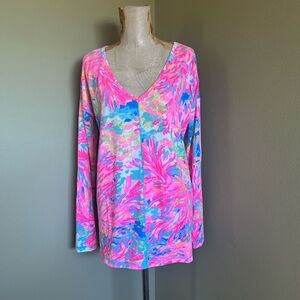 NWOT is Lilly Pulitzer Luxletic Pink and Blue multi Long Sleeve Top